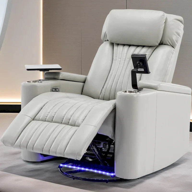 Power Home Theater Recliner Chair, 34.6 D x 38.2 W x 41.4 H, 110-160 Recline, 270 Swivel