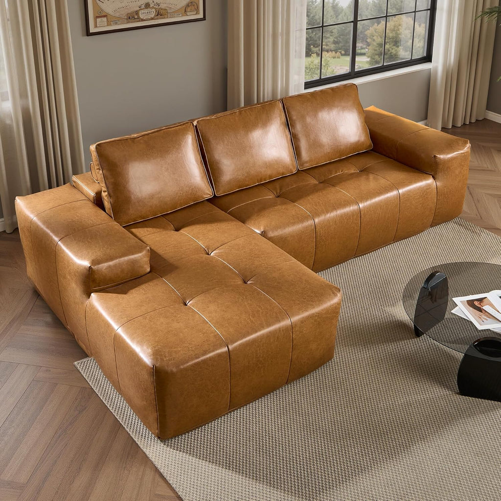 ovios 104in L-Shape Sectional Sofa With Chaise, Grey Plush Corduroy Fabric
