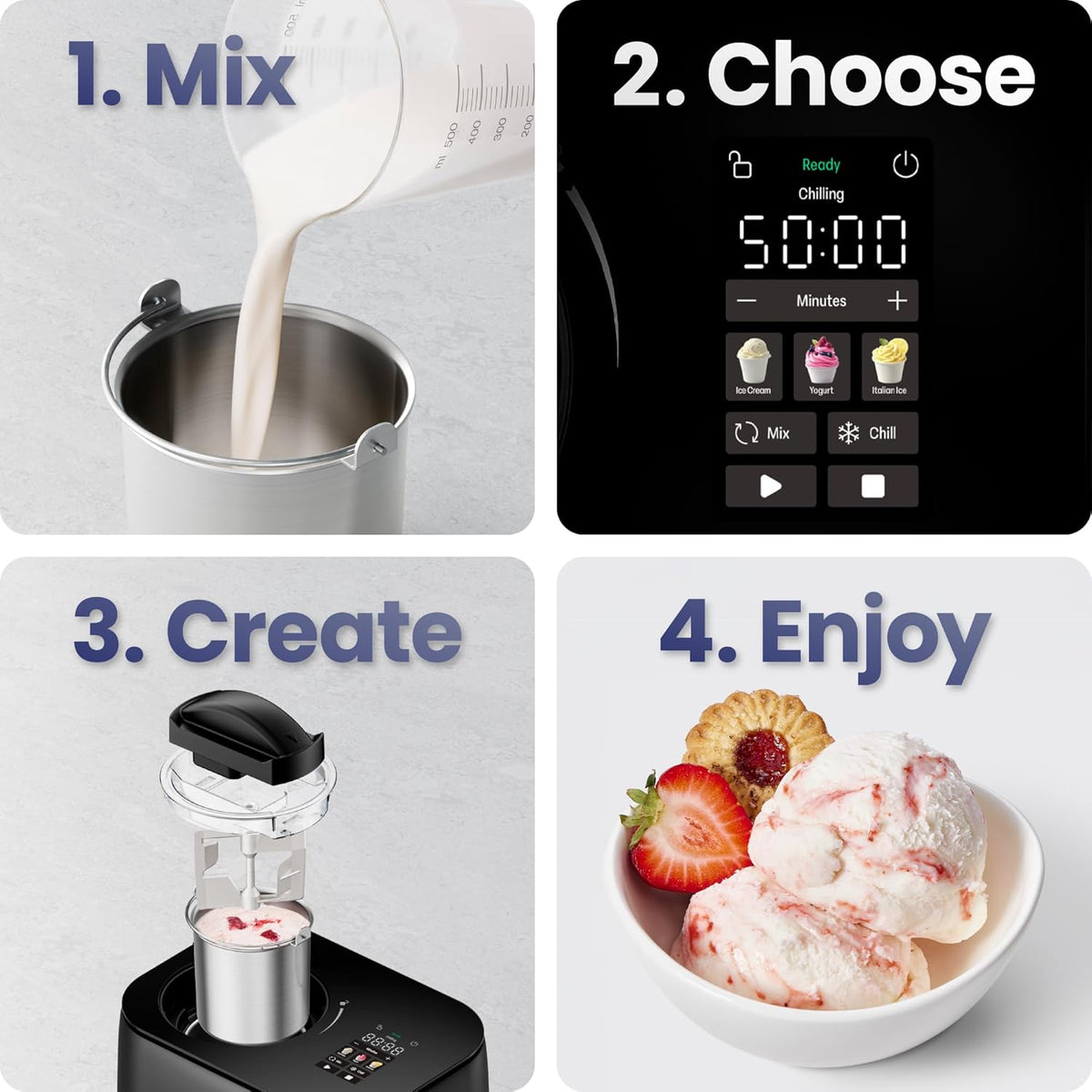 Iceman By Chefman Ice Cream Maker With Built-In Compressor, 2 Pint Inserts - RJ64-10-BLK