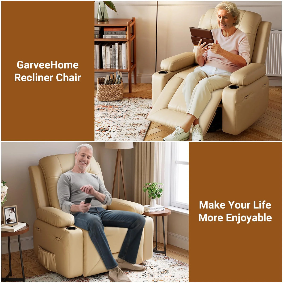Power Lift Recliner Chair With Massage And Heat, Beige, 27 Seat Width, Cup Holders - SX-RQ-SF