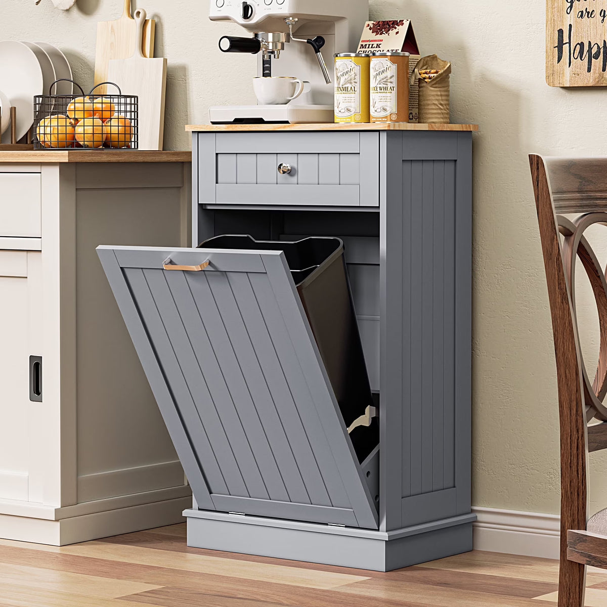 HARIPUL Single Tilt-Out Trash Cabinet For 13 Gallon Waste Bin, White