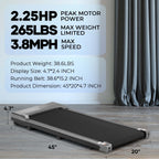 MaxKare Under Desk Treadmill Walking Pad, 2.25HP, 0.6-3.8MPH, 265 lbs Capacity
