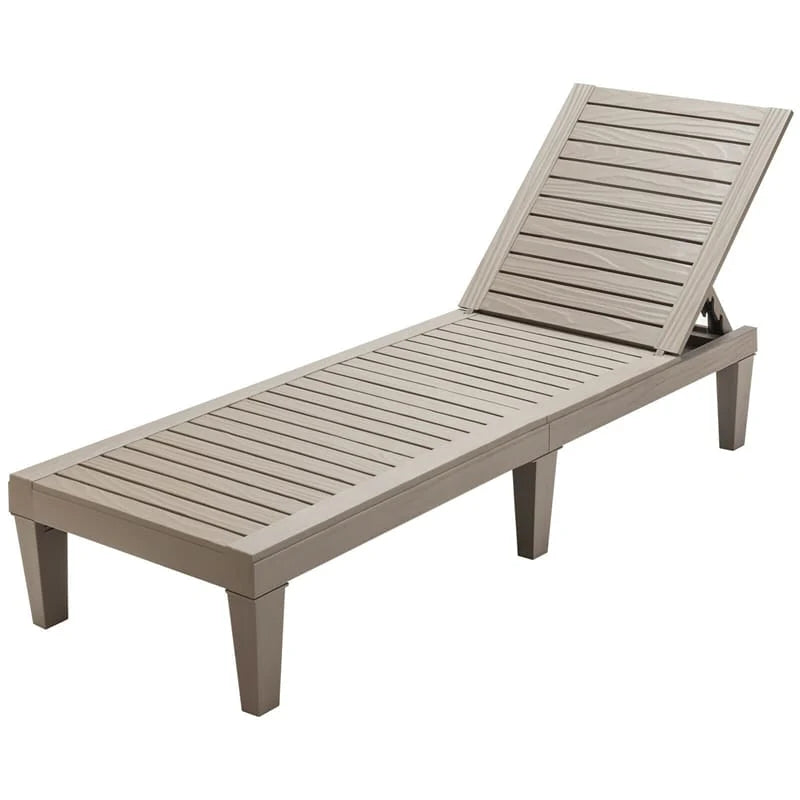 Outdoor Patio Chaise Lounge Chair Recliner - Adjustable 5 Positions, Wood Texture Design