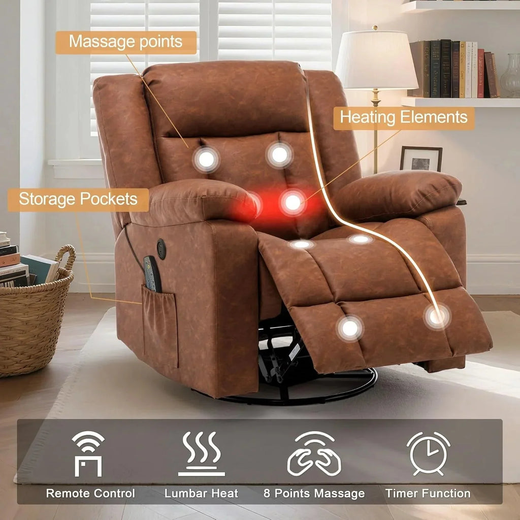Korser Swivel Rocker Recliner Chair With Massage, Heating, USB Charging And Storage