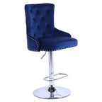 Alexent 2-Piece Swivel Bar Stools, Dark Blue, 43.7-51.6 H, 19.3 W x 18.1 D - Silver Footrest