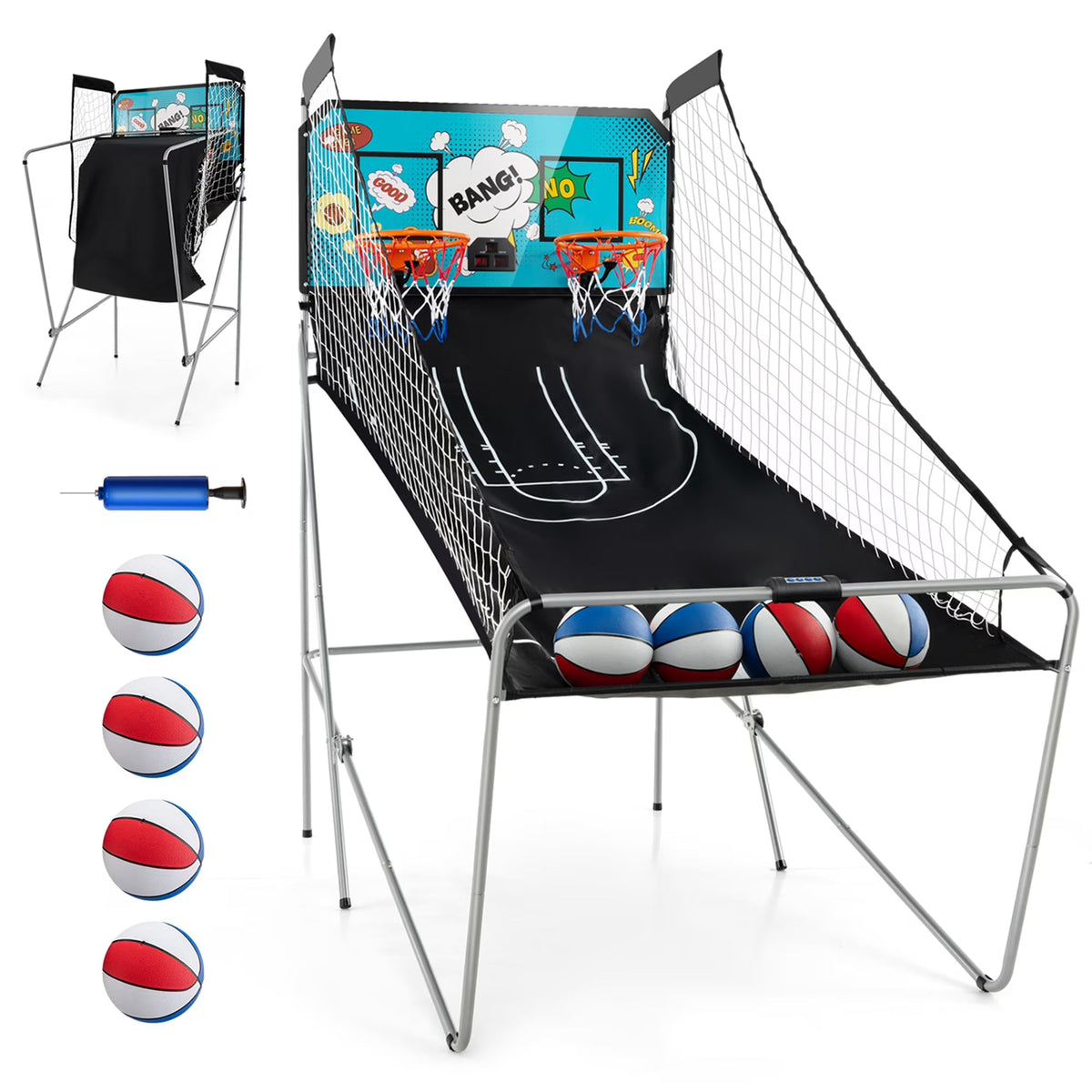 Costway Dual Shot Basketball Arcade Game, Blue, 8 Game Modes, 81in x 43in x 81in