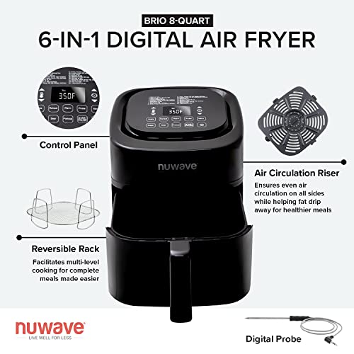 Nuwave Brio 8 Qt Air Fryer, 1800W, 50-400F Temperature Controls