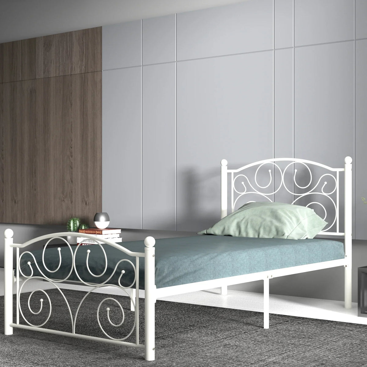 White Twin Size Metal Bed Frame