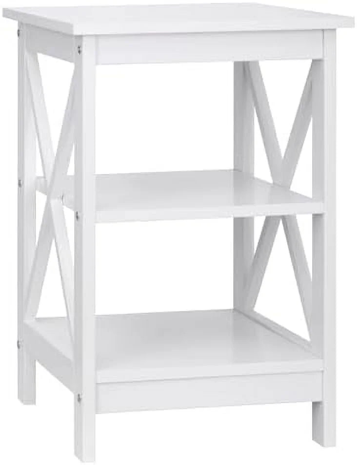 ASDRFYU 3-Tier Wooden End Table With Shelves, X-Design, White