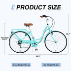 Pregoods Shop 26 Inch Women's Cruiser Bicycle, Shimano 7 Speed, Green