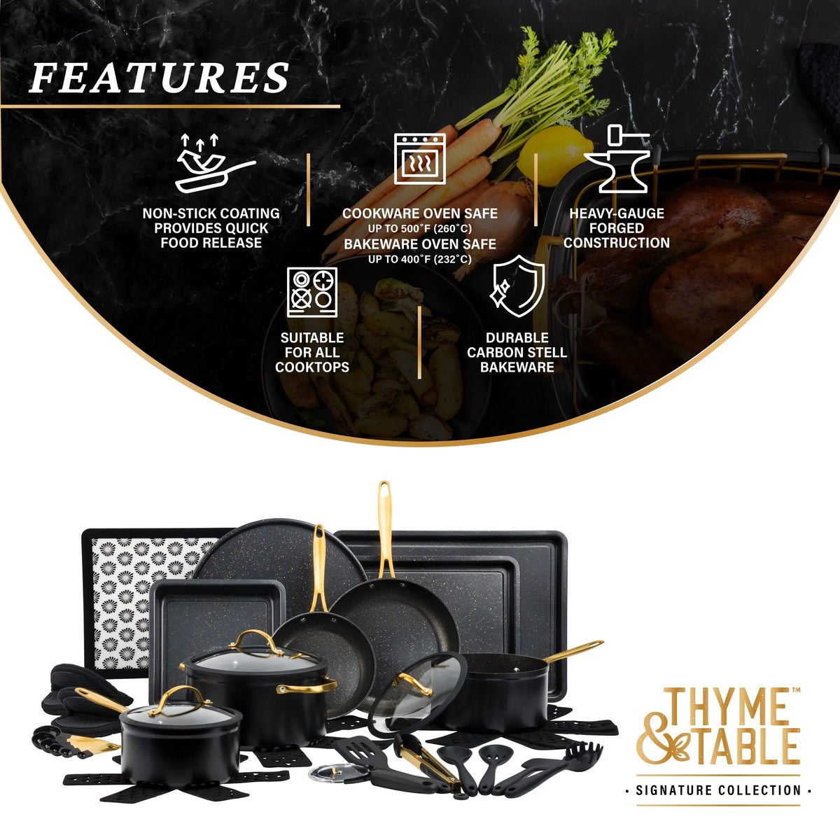 Thyme & Table 32-Piece Non-Stick Cookware & Bakeware Set, Black
