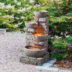 Teamson Home Outdoor Stacked Stone Tiered Water Fountain With LED Lights, Gray - 33.25in