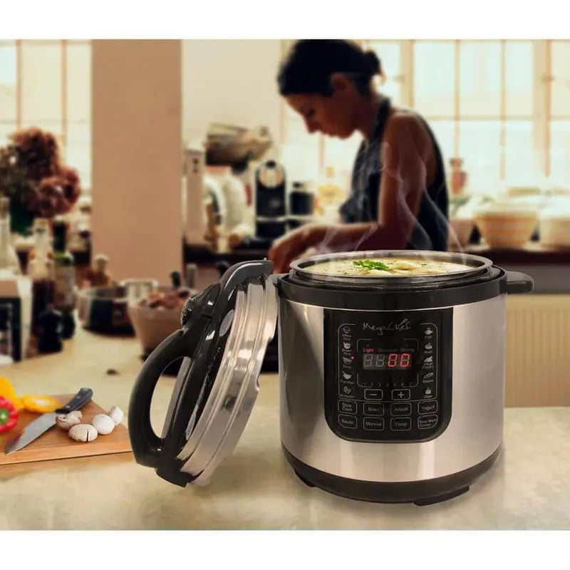 MegaChef 8 Qt Stainless Steel Electric Pressure Cooker With Digital Presets And Slow Cook Function