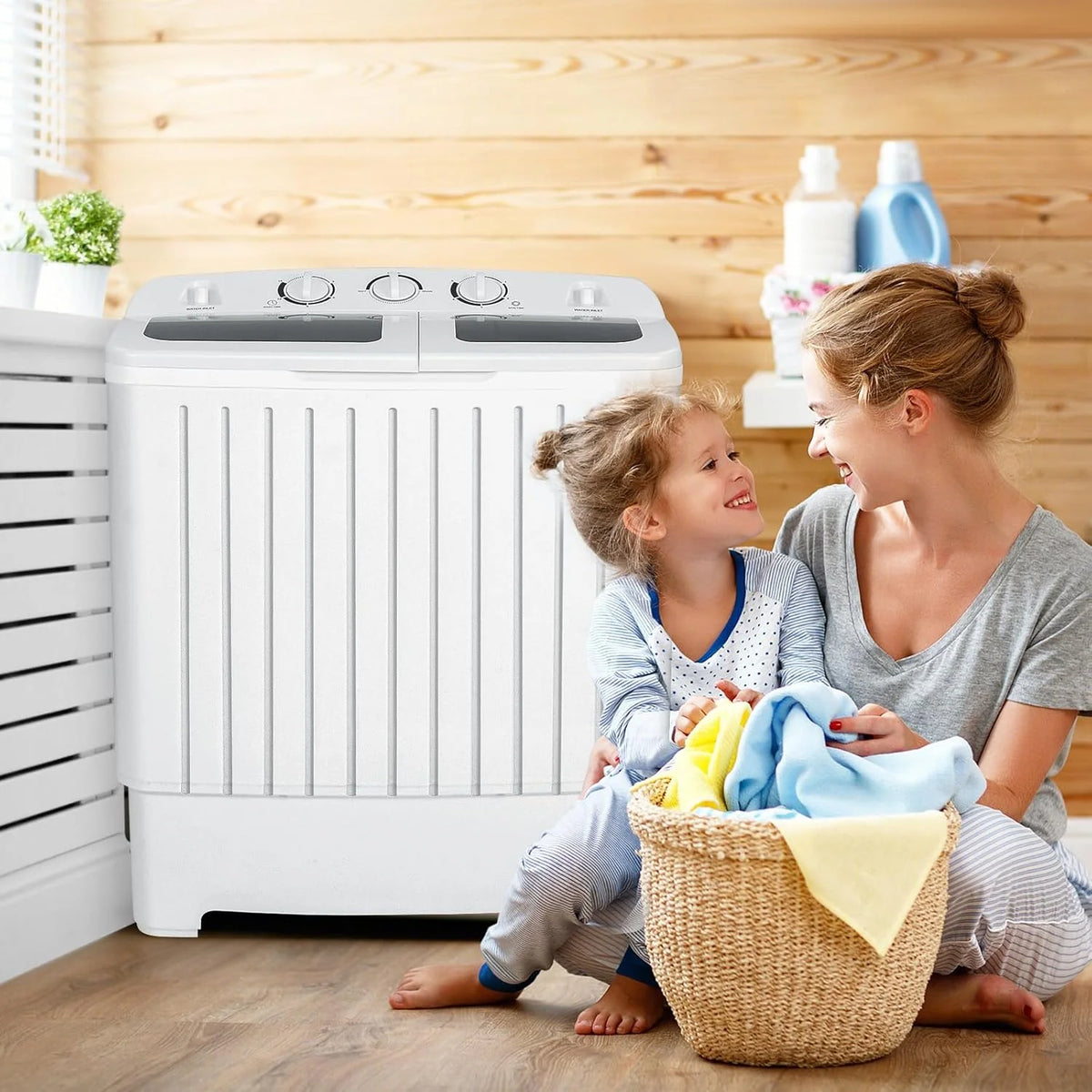 Portable Twin Tub Washing Machine 20 Lbs Capacity Grey+White