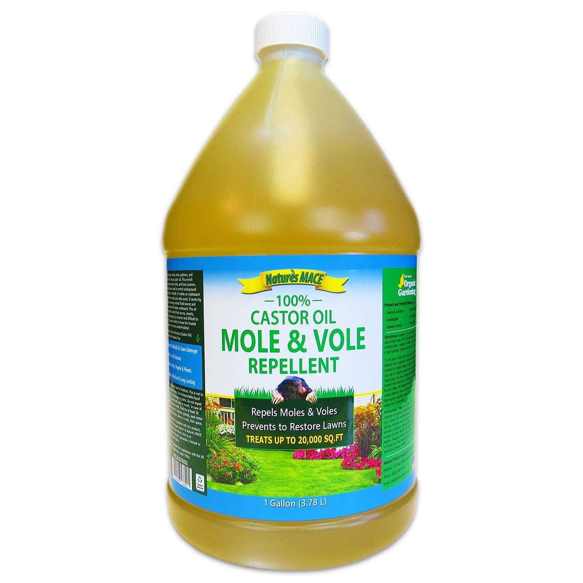 Nature's Mace Mole & Vole Repellent 1 Gallon Pure Castor Oil Concentrate Covers Up To 20,000 Sq Ft