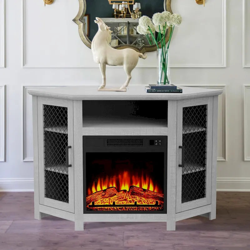 45 inch Industrial Corner Electric Fireplace TV Stand Console Table - 17 Electric Fireplace