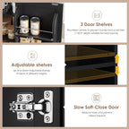 71 Inch Farmhouse Sideboard Buffet Cabinet With Adjustable Shelves And 2 Drawers - Black