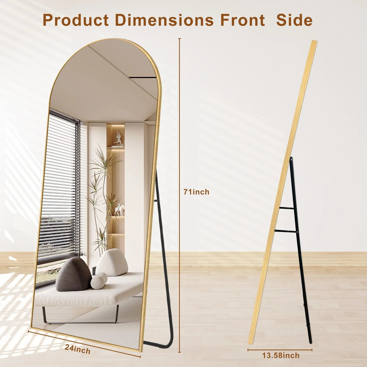 Arched Full Length Floor Mirror With Aluminum Alloy Frame - 65x22, 71x24, 71x28, 71x32