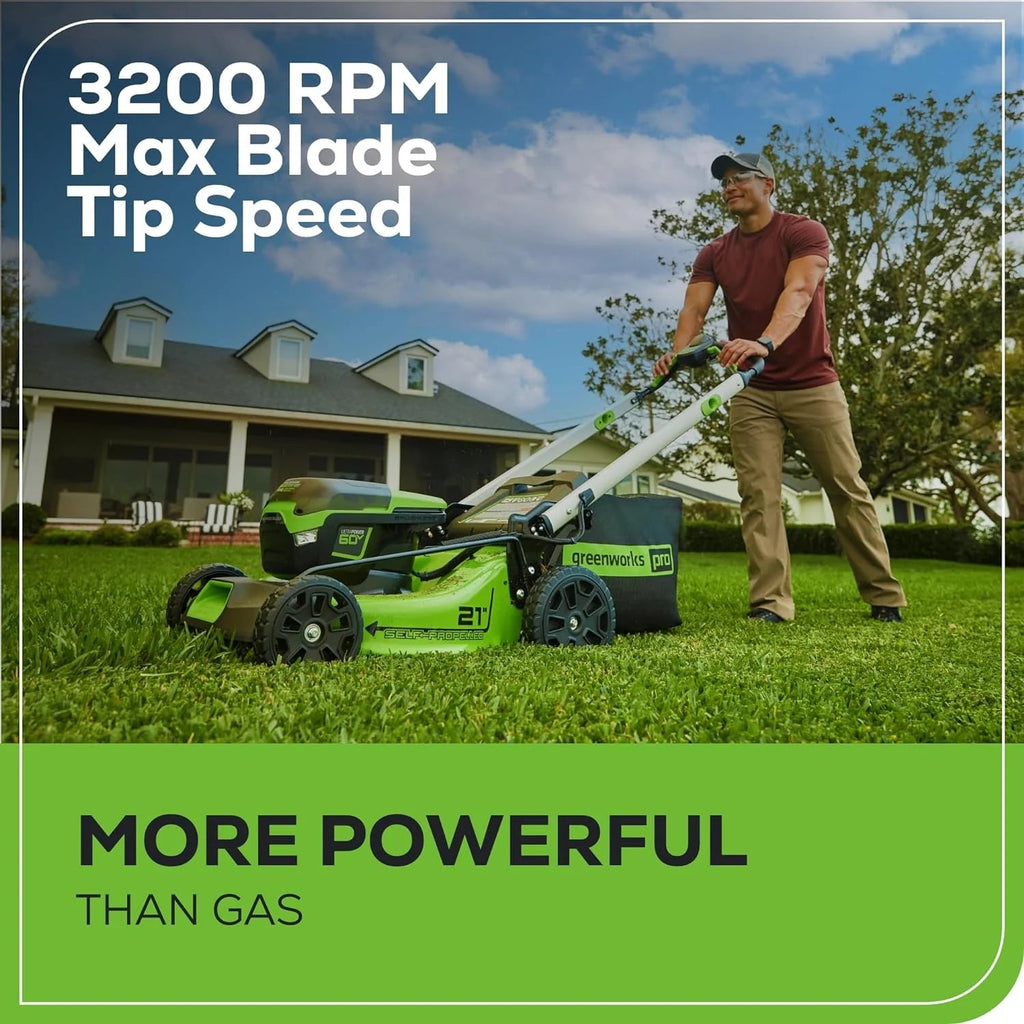 Greenworks Cordless Self-Propelled Lawn Mower, 60V, 21-Inch, 2 x 4.0Ah Batteries, Dual-Port Rapid Charger
