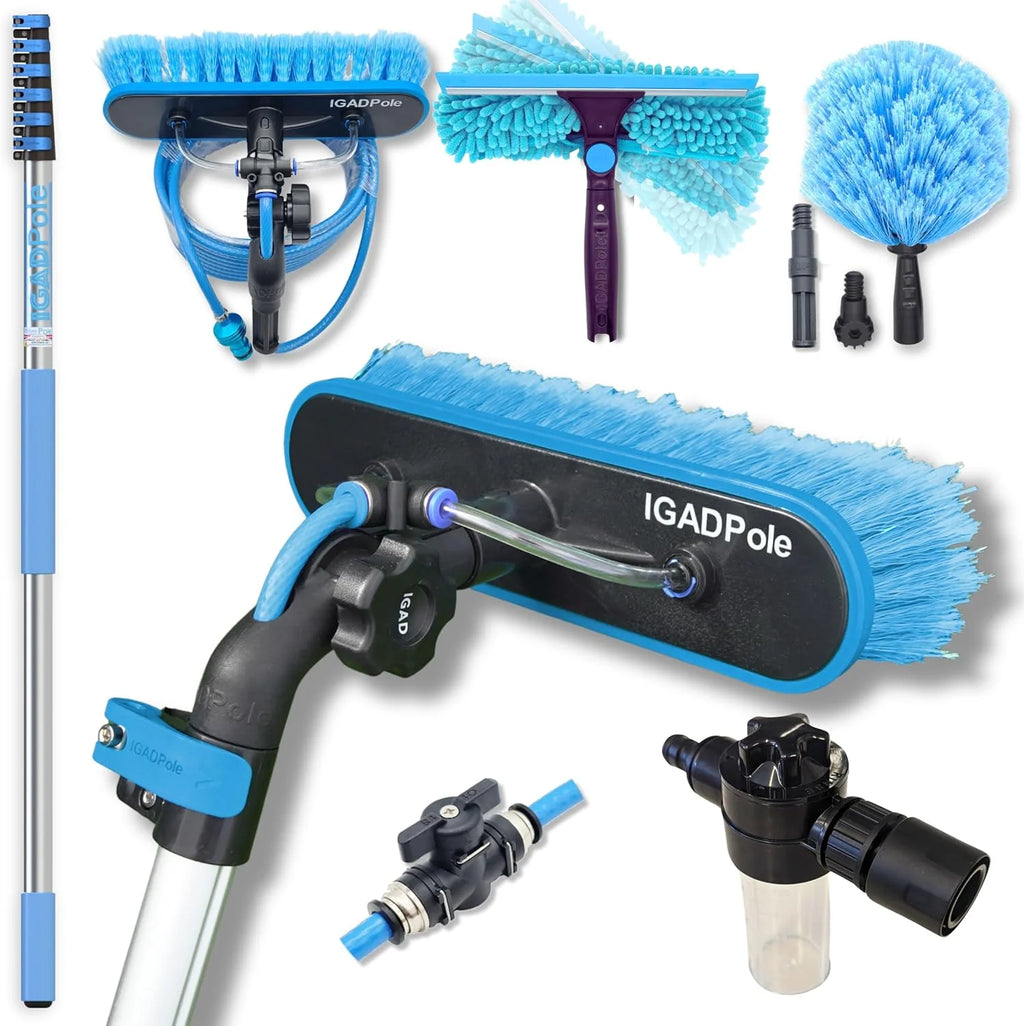 24-Foot Pole-Type Cleaning Kit, 5 To 24 Feet (7 Meters), Water-Driven Brush, 10-Inch Scraper And Soap Box