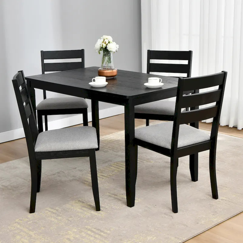 5-Piece Solid Wood Dining Table Set With 4 Slat Back Chairs - 47L