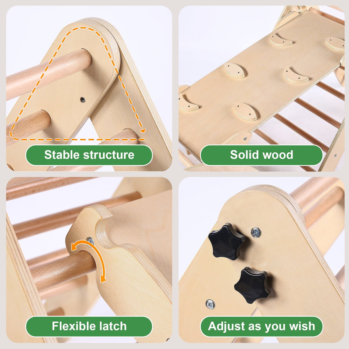 Lookfly 8-in-1 Foldable Pikler Triangle Climbing Set With Ramp - Natural-Color Or Multicolor