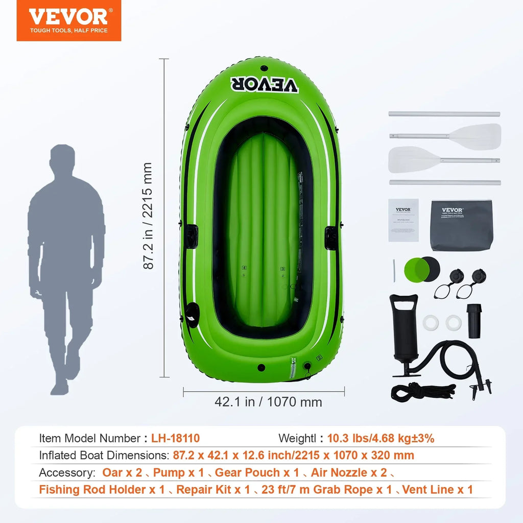 SKYSHALO 2-Person PVC Inflatable Boat With Aluminum Oars And Pump