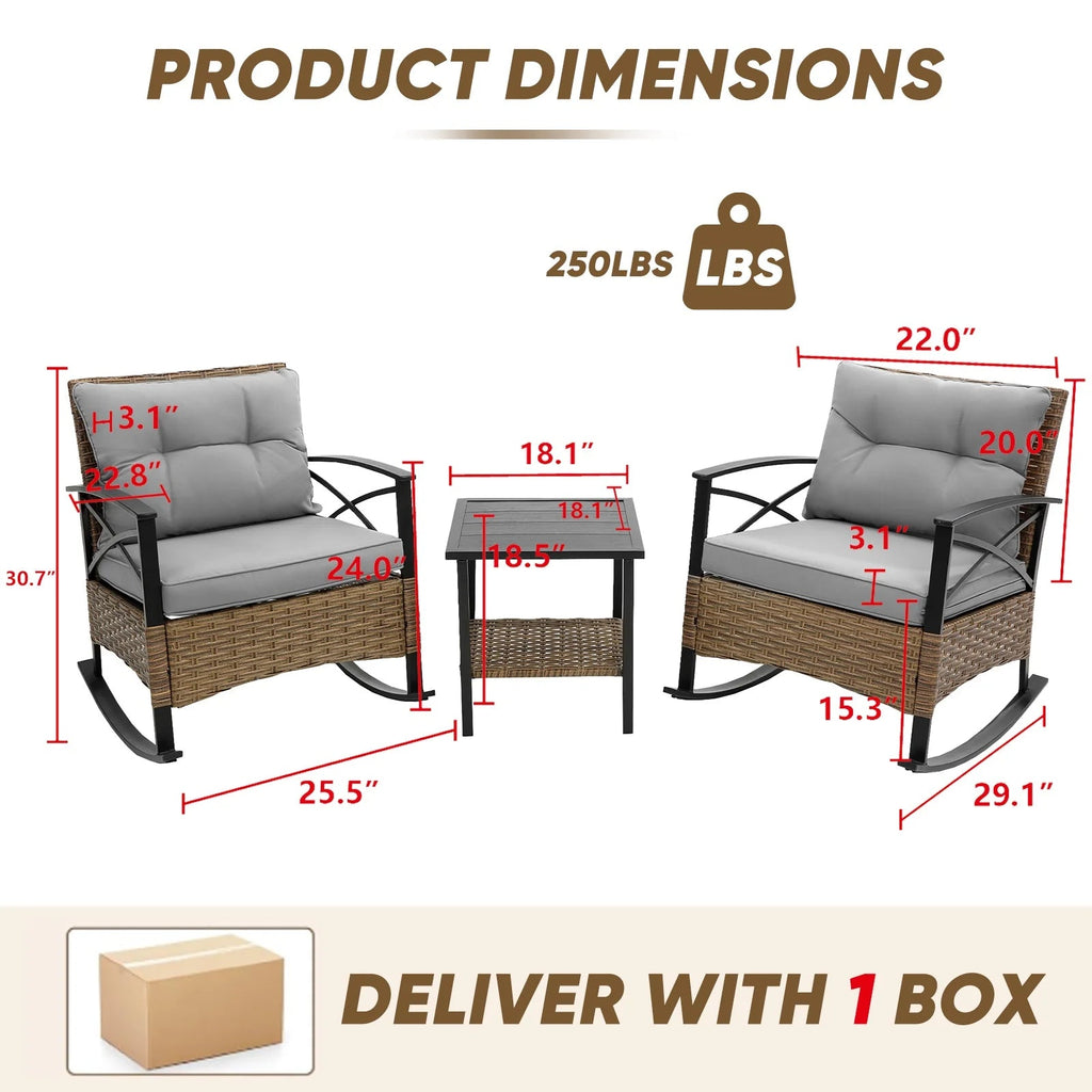 Seizeen 3-Piece Patio Conversation Set With Rocking Chairs And 2-Tier Coffee Table