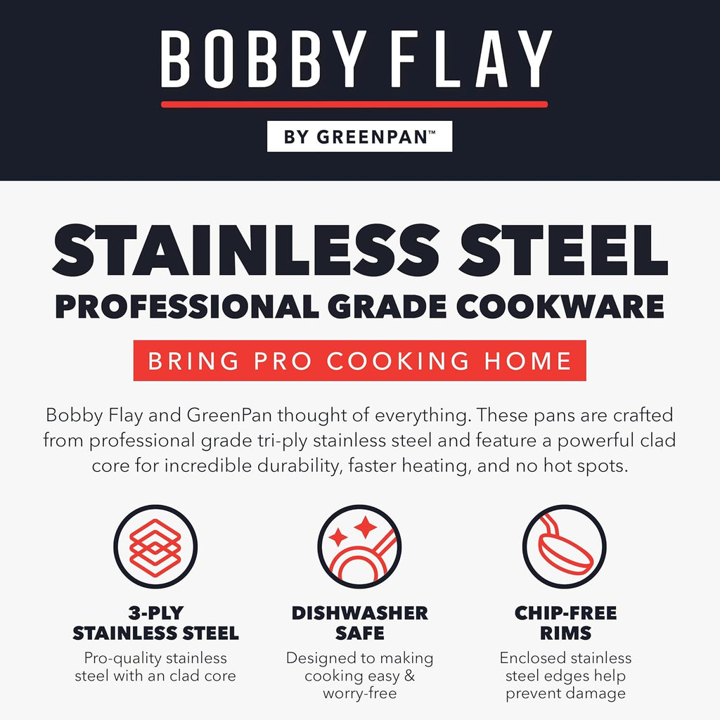 GreenPan x Bobby Flay 10 Piece Stainless Steel Tri-Ply Cookware Set - 8QT Stockpot