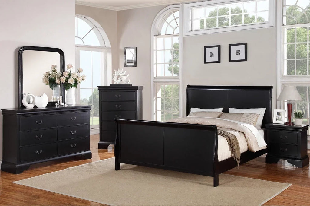 Black Louis Philippe Style California King Sleigh Bed With 2x Nightstands - 3pc Set