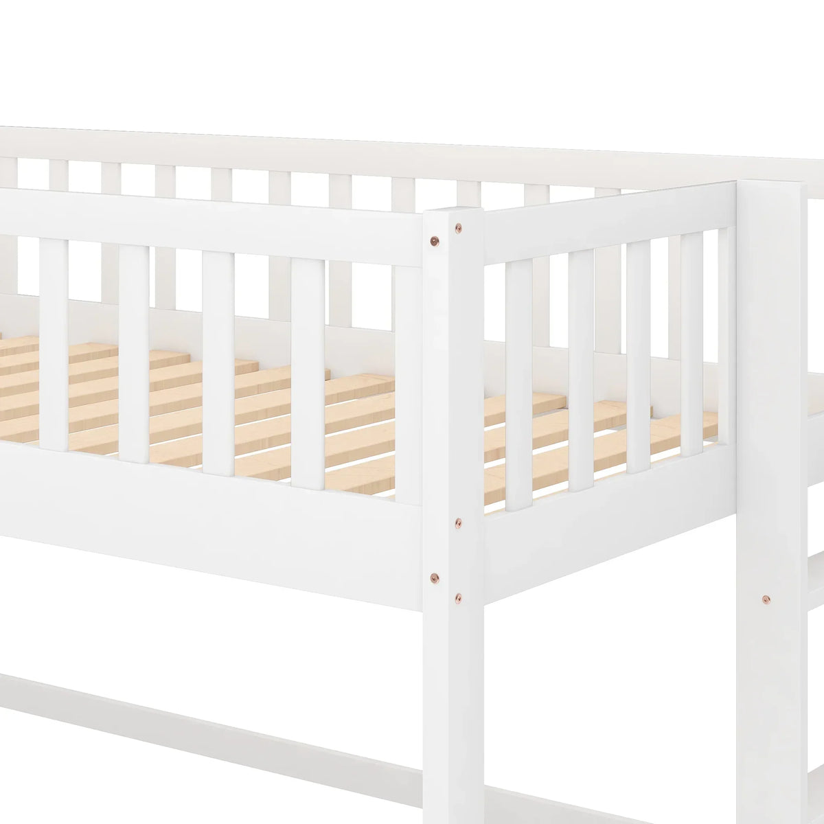 Twin Size Low Loft Bed With Slide And Ladder, White