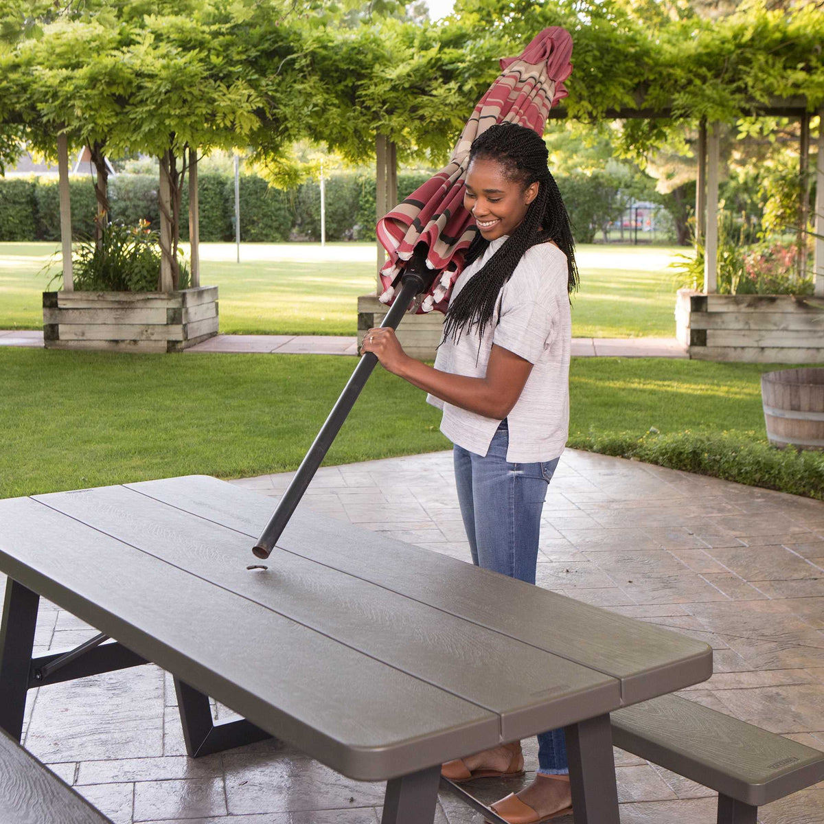 Lifetime 6-Foot W-Frame Folding Picnic Table, Brown - 60233