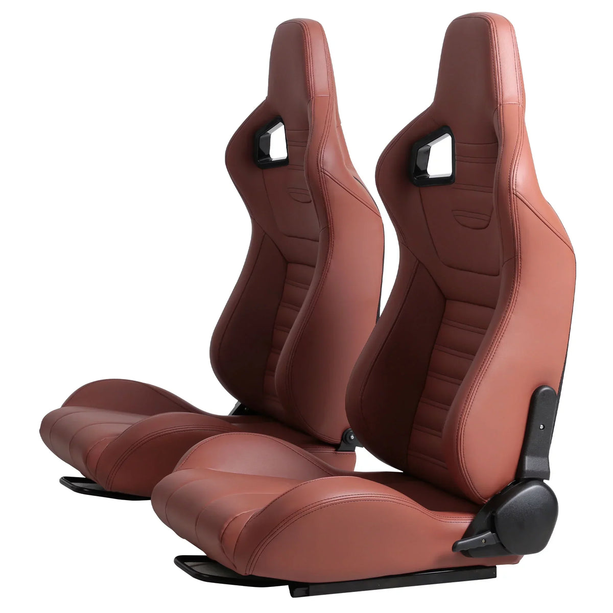 2-Piece Ergonomic PVC Racing Simulator Seats With Adjustable Double Slide Rails, Black/Brick Red - 313 lbs Per Seat