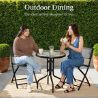 Best Choice Products 3-Piece Patio Bistro Dining Set With Glass Tabletop And Folding Chairs - Gray