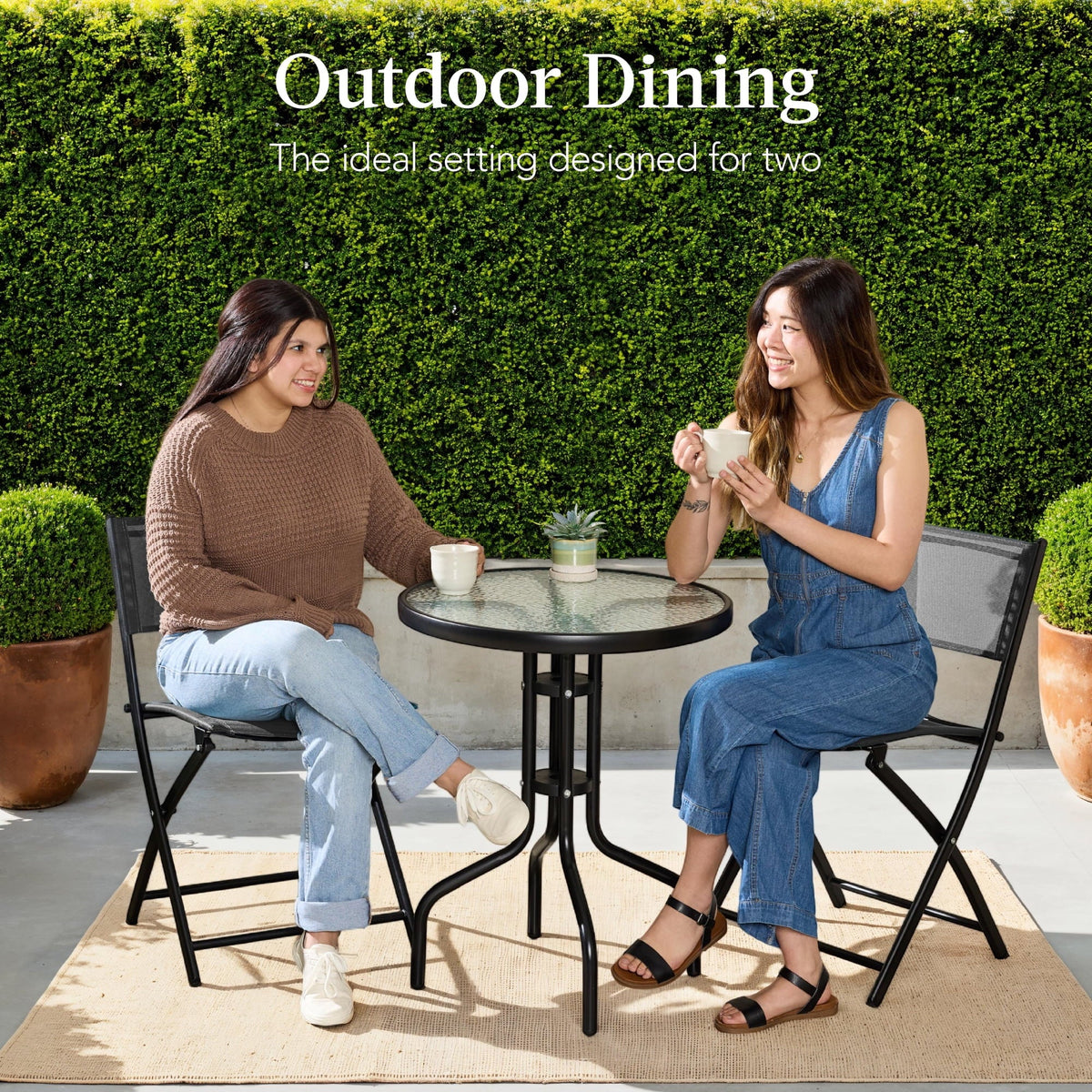 Best Choice Products 3-Piece Patio Bistro Dining Set With Glass Tabletop And Folding Chairs - Gray