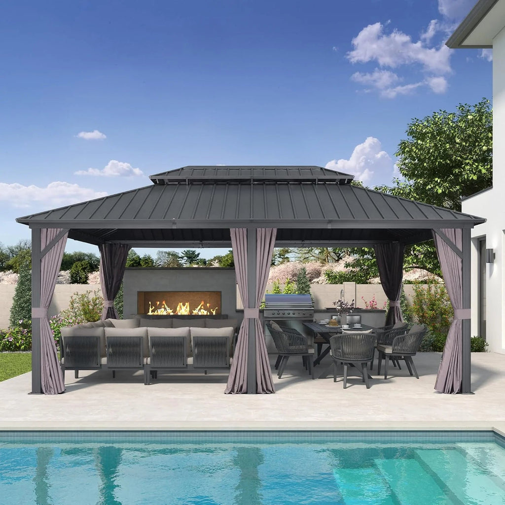 PURPLE LEAF Outdoor Hardtop Gazebo, 8' X 8', Galvanized Steel Double Roof, Aluminum Frame, Grey