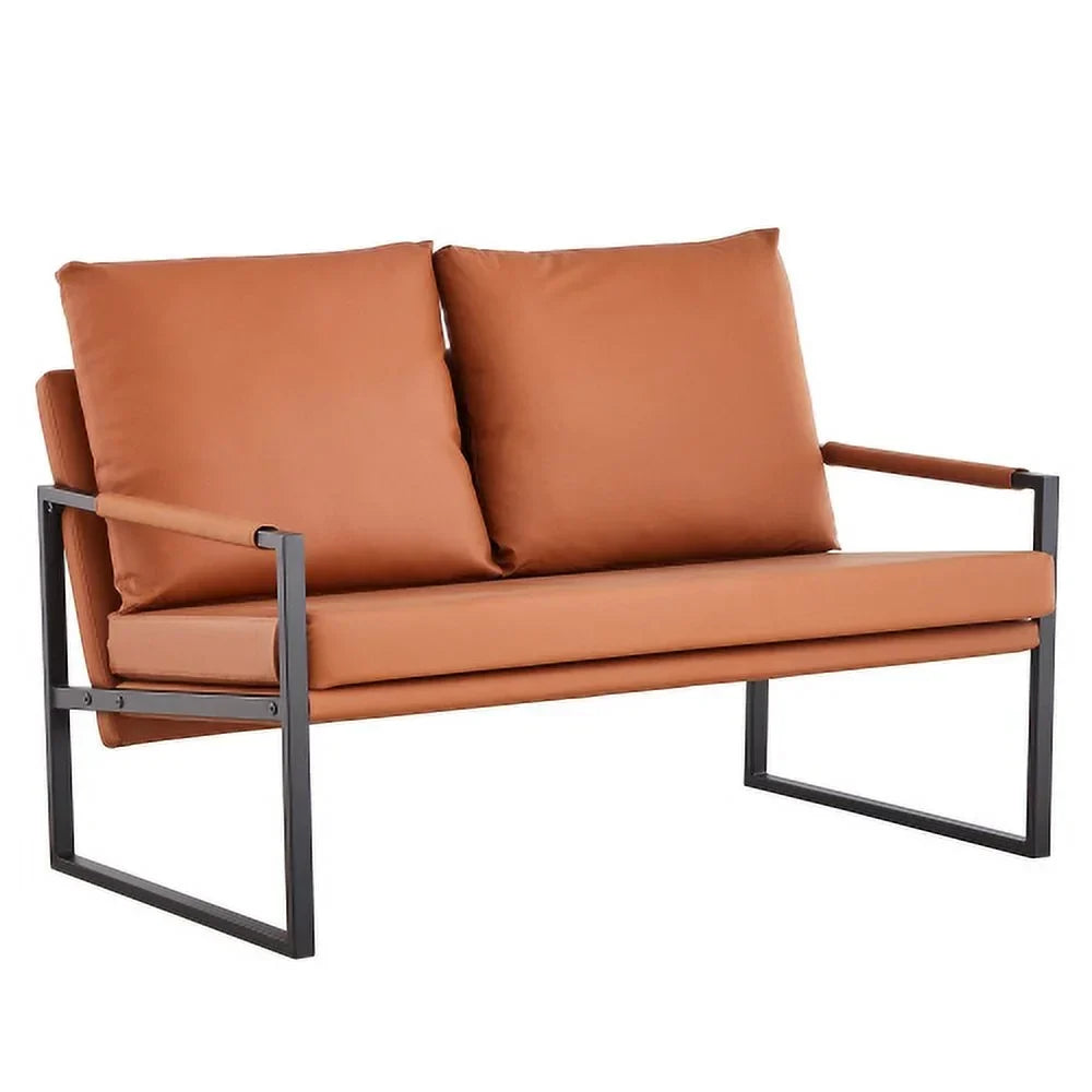 GVJMTKP Two-Seater Sofa Chair With 2 Pillows, PU Leather, Brown - SF-D008-BR