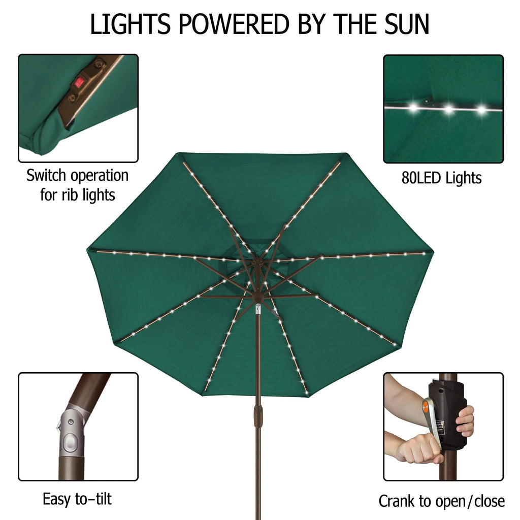 EliteShade 9ft Market Patio Umbrella With 80 LED Lights, Ruby