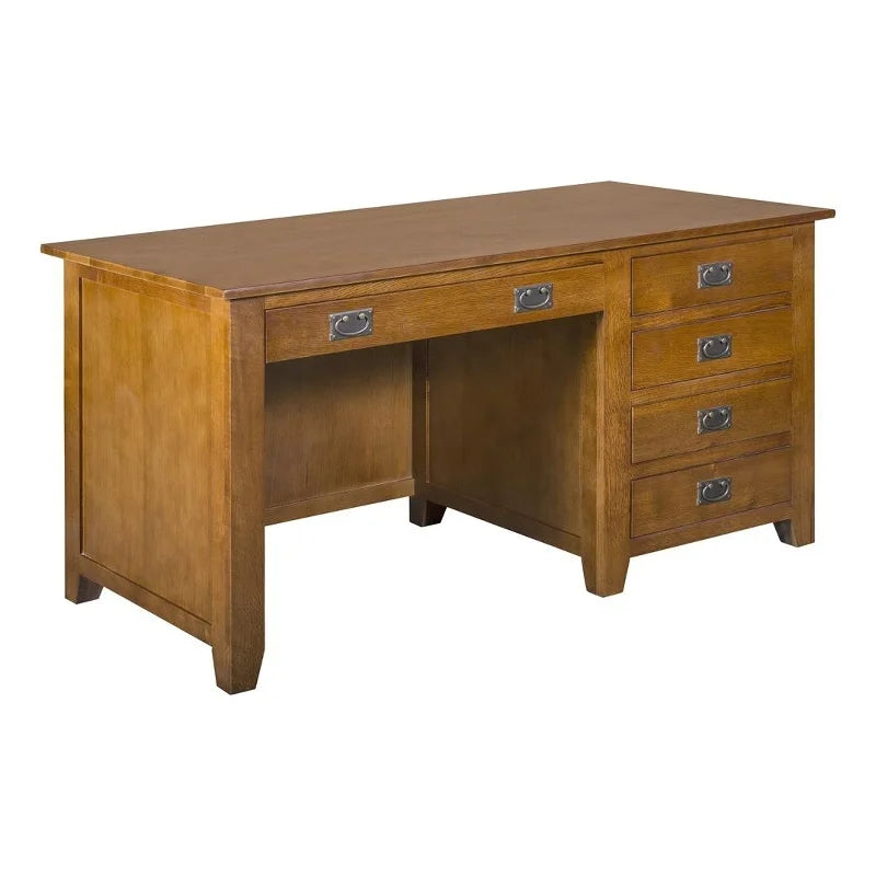 Mission Quarter Sawn Oak 5-Drawer Library Desk - Michael's Cherry