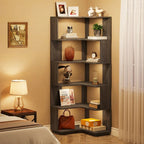 6-Tier Corner Bookshelf, 64.9 Inch Tall, Freestanding Wood Industrial Bookcase
