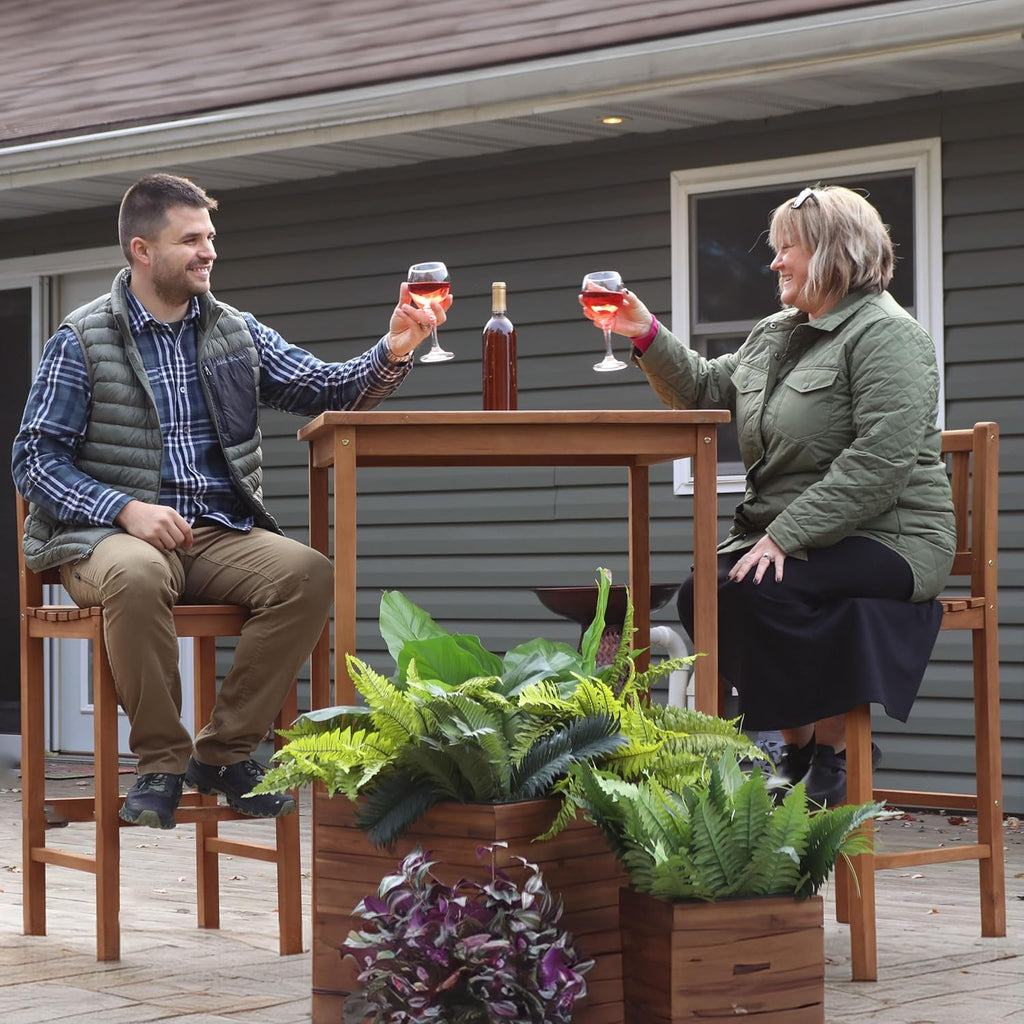 Sunnydaze Solid Teak Wood Square Patio Bar Table, 31.5in W x 31.5in D x 43.5in H