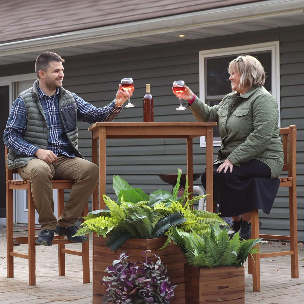 Sunnydaze Solid Teak Wood Square Patio Bar Table, 31.5in W x 31.5in D x 43.5in H