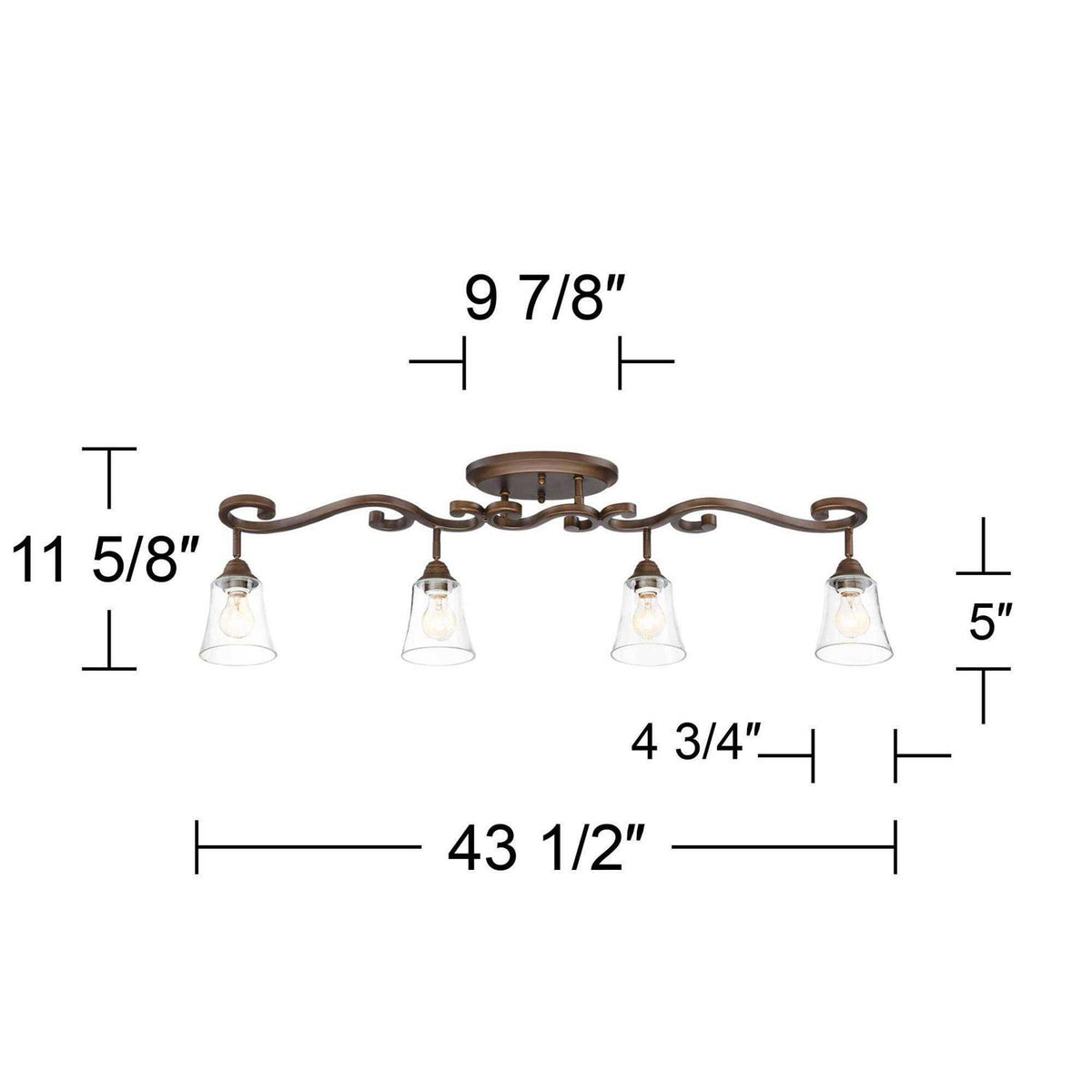 Pro Track Myrna 4-Head Ceiling Or Wall Track Light Fixture Kit, Bronze, 43 1/2 Inch Wide