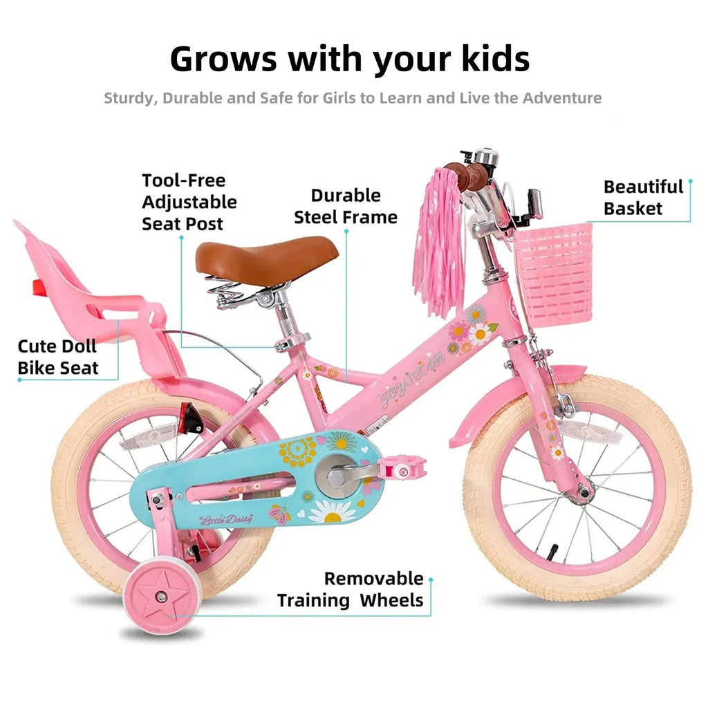 JOYSTAR Little Daisy Girls' Bike, 14 Inch, Pink With Training Wheels