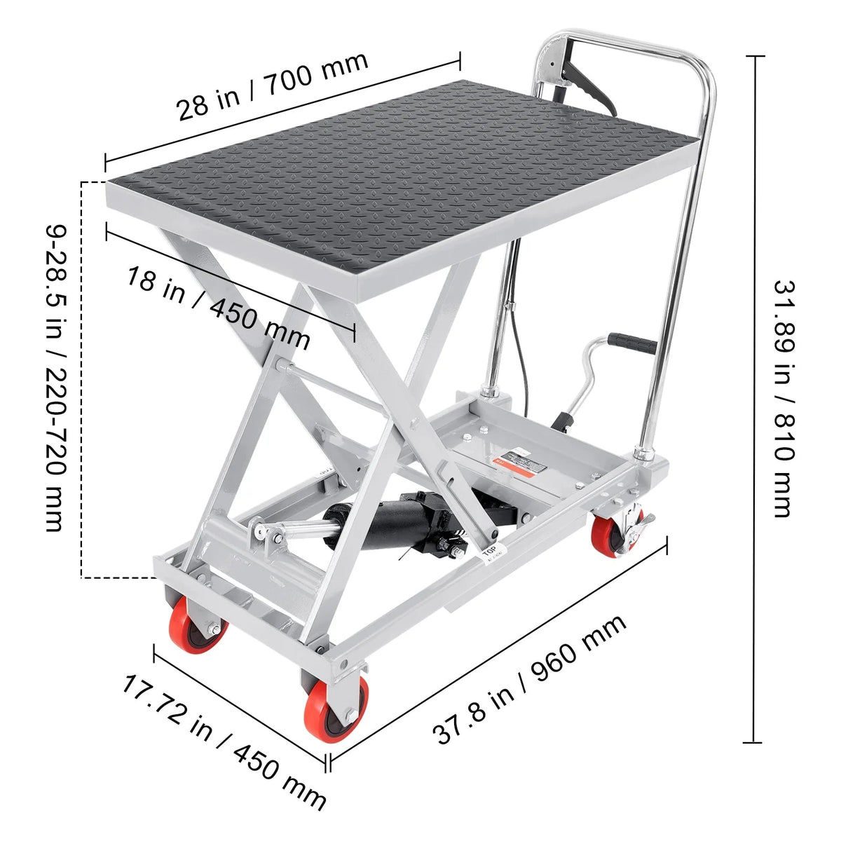 BENTISM Hydraulic Lift Table Cart, 500 lbs, 28 x 18 inches, Gray - TF23