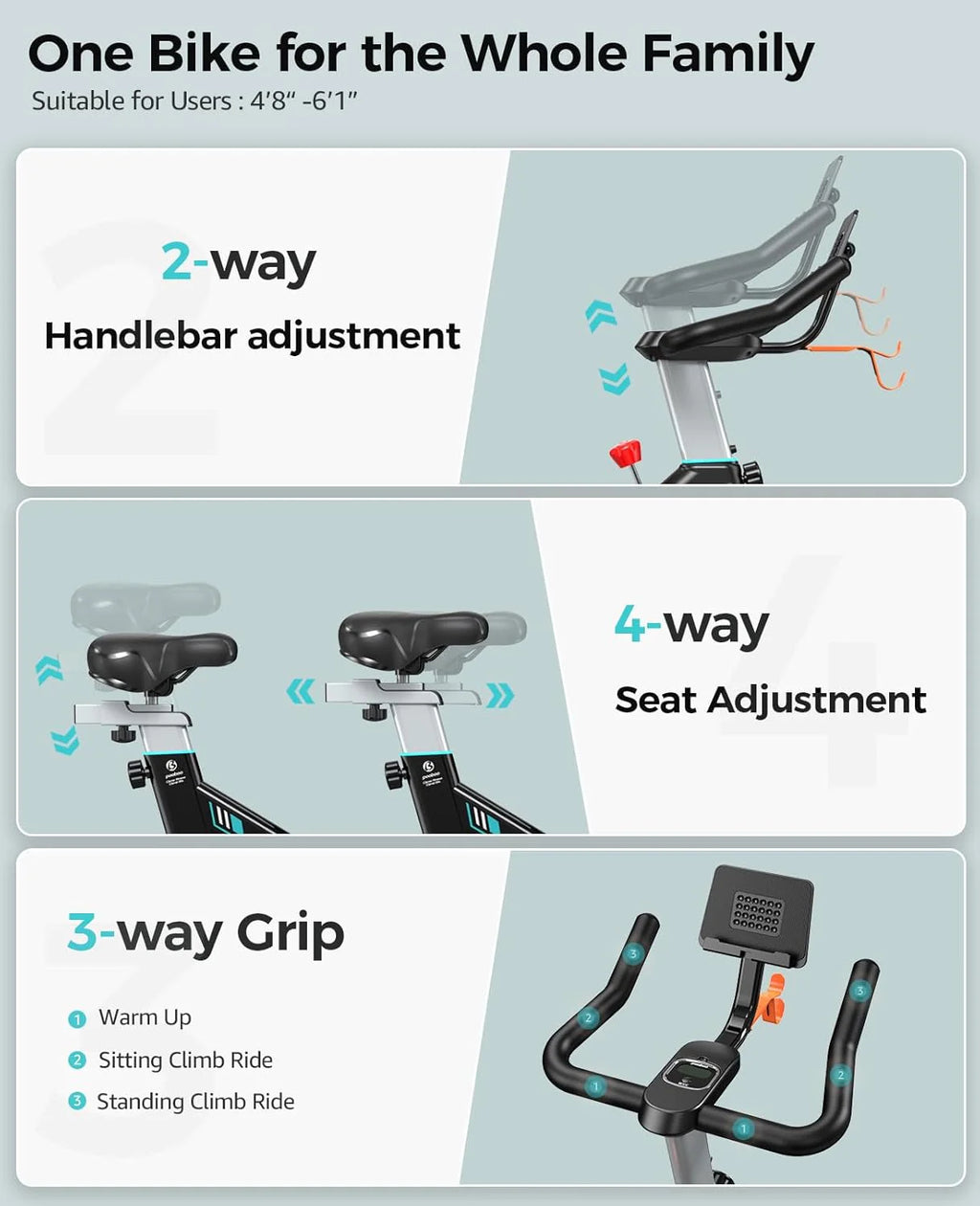 pooboo Indoor Exercise Bike With Adjustable Resistance And Belt Drive