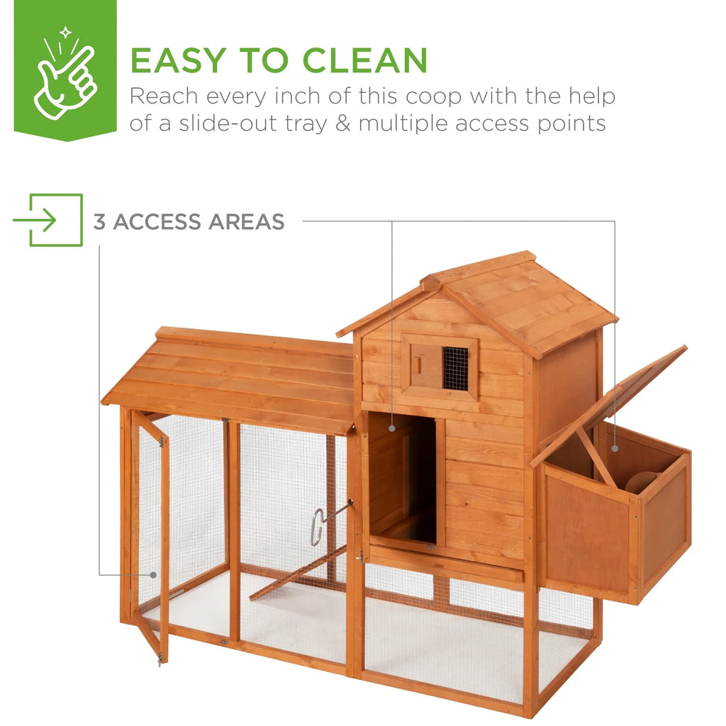 Best Choice Products 80in Wooden Chicken Coop Multi-Level Hen House With Wire Fence