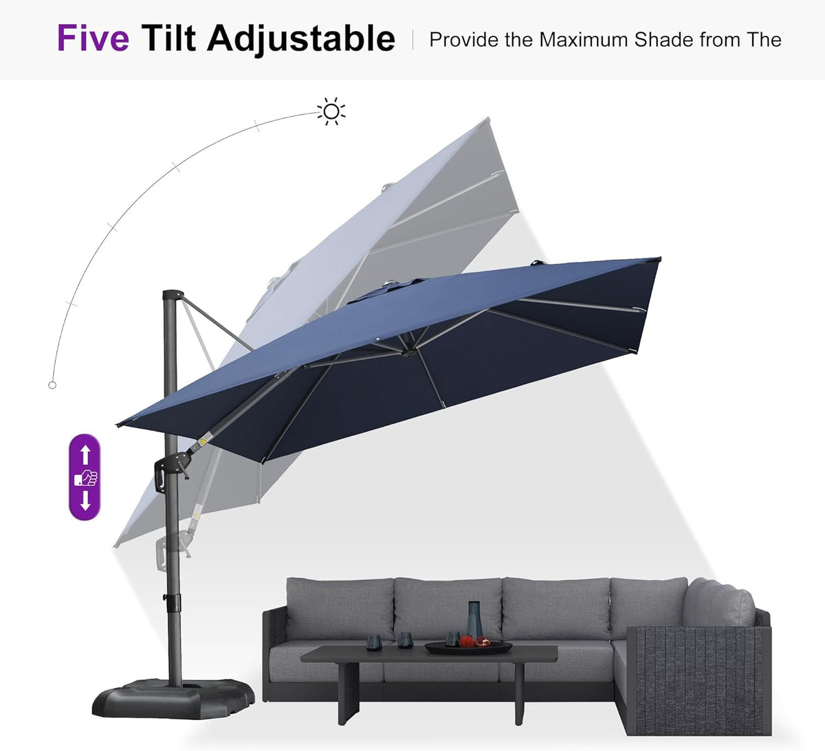 PURPLE LEAF 10 Feet Square Patio Cantilever Umbrella, Navy Blue