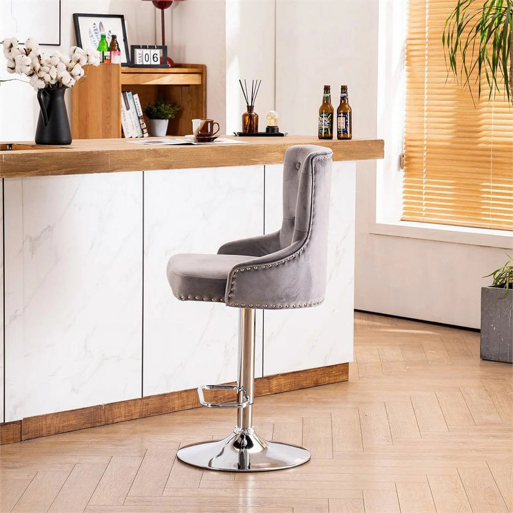 Alexent 2-Piece Swivel Bar Stools, Dark Blue, 43.7-51.6 H, 19.3 W x 18.1 D - Silver Footrest