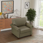 Single Seat Living Room Sofa Chair With Wood Legs, Grey Faux Leather